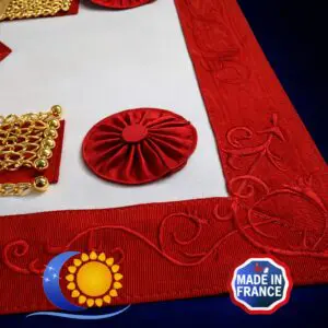 REAA Tablier de Maître peau 3 rosettes pendrilles ruban décoré (L&S)