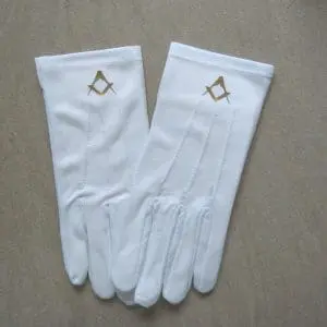 Gants blancs marqués dorés compas équerre coton