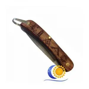 Couteau manche bois avec gravures maçonniques